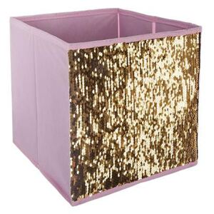 Atmosphera Malý textilní úložný box flitr růžový a zlatý