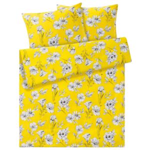 MERADISO® Saténové ložní prádlo, 200 x 220 cm (květy/žlutá)
