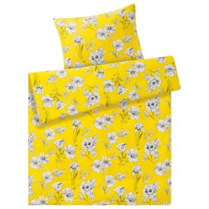 MERADISO® Saténové ložní prádlo, 140 x 200 cm (květy/žlutá)