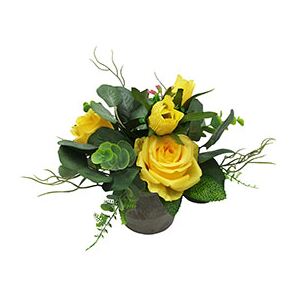 Autronic Růže v betonovém květináči, barva žlutá. Květina umělá. SG6007