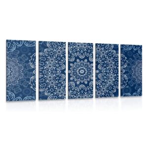 5-dílný obraz modrá Mandala s abstraktním vzorem