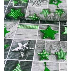 Metráž látka vánoční patchwork hvězdy zelené na šedé| RTex