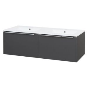 MEREO - Mailo, koupelnová skříňka s keramickým umyvadlem, antracit, 2 zásuvky, 1210x476x365 mm (CN538)