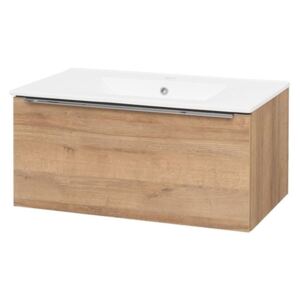 MEREO - Mailo, koupelnová skříňka s keramickým umyvadlem, dub, 1 zásuvka, 810x476x365 mm (CN526)