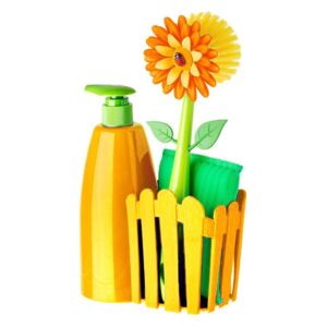 Dávkovač na jar, mýdlo, houbička a kartáš na nádobí FLOWER POWER VIGAR (Barva-žlutá/oranžová)