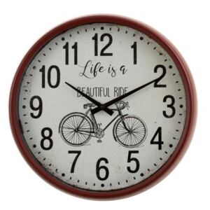 Retro nástěnné hodiny v červeném kovovém rámu Bicycle - Ø 40*10 cm