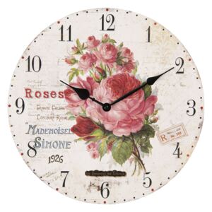 Vintage nástěnné hodiny s růžemi – Ø 34*3 cm / 1*AA