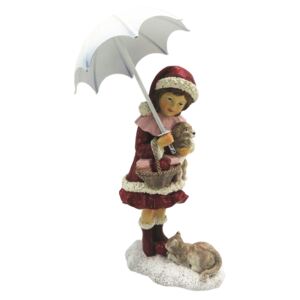 Dekorace děvče s deštníkem a kočičkou - 9*6*16 cm