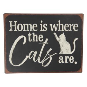 Nástěnná plechová cedule Home is...Cats - 35*26 cm