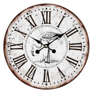 Vintage hodiny s římskými číslicemi a plameňákem – Ø 34*1 cm / 1*AA