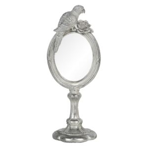 Stříbrné kosmetické zrcátko s papouškem ve vintage stylu - 10*8*24 cm