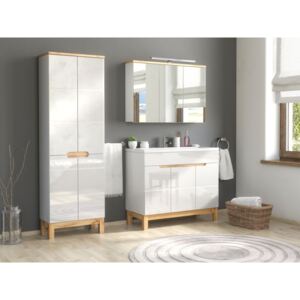 Koupelna - BALI white, 100 cm, sestava č. 3, bílá/dub votan