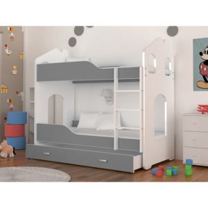 Dětská patrová postel DOMINIK 180x80 Domek, bílá/šedá