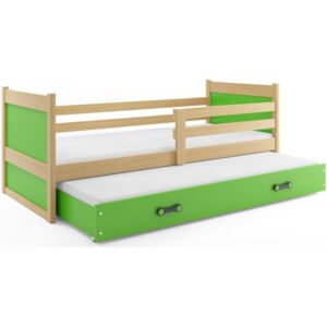 Dětská postel s přistýlkou RICO 2 90x200 cm, borovice/zelená Pěnová matrace
