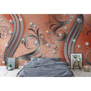 Fototapeta - Ornamental Silver And Orange Swirl Design Vliesová tapeta - 250x104 cm