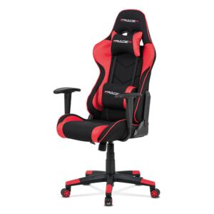 Kancelářská židle, červená ekokůže + černá látka, houpací mech., plastový kříž KA-V608 RED
