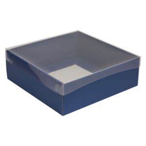 Dárková krabice s průhledným víkem 300x300x100/35 mm, modrá