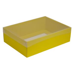 Dárková krabice s průhledným víkem 350x250x100/35 mm, žlutá