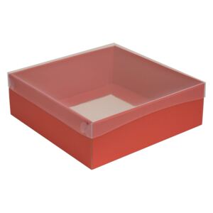 Dárková krabices průhledným víkem 300x300x100/35 mm, korálová