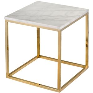 Bílý mramorový konferenční stolek RGE Accent s lesklou zlatou podnoží 50x50 cm