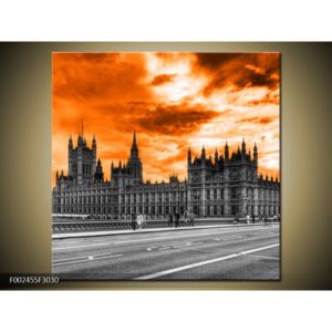 Obraz Westminsterského opatství s oranžovou oblohou (F002455F3030)