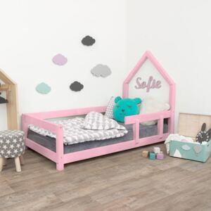 Benlemi Dětská postel domeček Poppi 90x190 cm s bočnicí Barva: Růžová, Strana: Vpravo