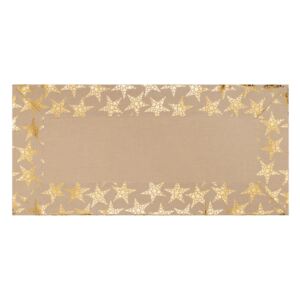 Polyesterový ubrus - vánoční světle hnědá se zlatými hvězdami 40x85 cm