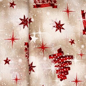 Režná látka metráž - Vánoční s hvězdami a stromečky