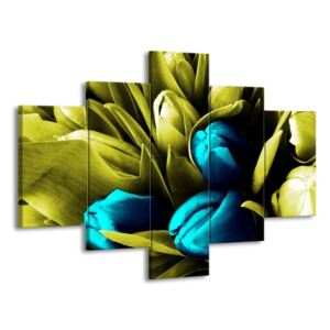 Vícedílný obraz Modré tulipány s lístky 100x70 cm
