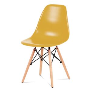 Jídelní židle, plast žlutý / masiv buk / kov černý