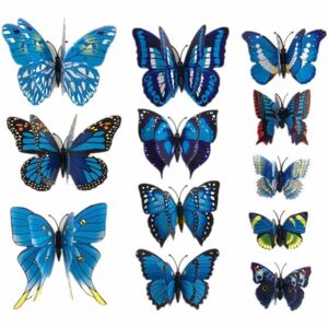 3D motýlci dekorace / samolepky sada 12ks - modrá