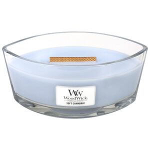 WoodWick - vonná svíčka Soft Chambray (Čisté prádlo) 453g (Dokonalá relaxační vůně čerstvě vypraného ložního prádla a jemného polibku jasmínu a růže.)