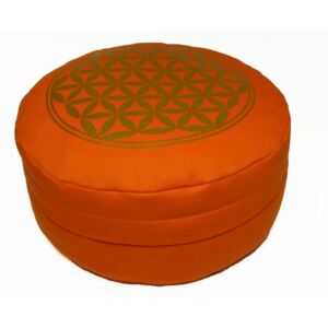 S radostí - vlastní výroba Meditační sedák se zlatým Květem života - oranžový Velikost: ∅30 x v18 cm
