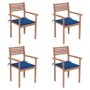 Zahradní židle 4 ks královsky modré podušky masivní teak