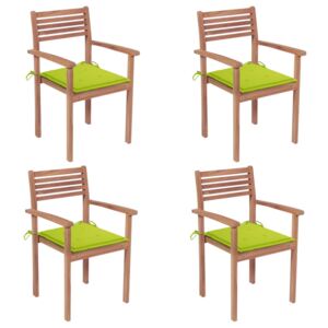 Zahradní židle 4 ks jasně zelené podušky masivní teak