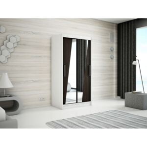 Moderní skříň se zrcadlovými dveřmi Kamila 120 v barvě bílá-wenge
