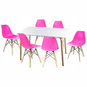 Moderní set židle se stolem RŮŽOVÁ (6 židlí, 1 stůl)