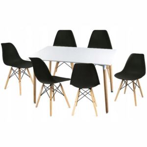 Moderní set židle se stolem ČERNÁ (6 židlí, 1 stůl)