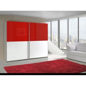 Červeno - bílá šatní skříň Lux s posuvnými dveřmi