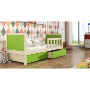 Dětská postel Piano, přírodní/zelená + MATRACE