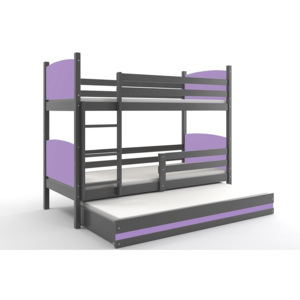 Patrová postel BRENEN 3 + matrace + rošt ZDARMA, 80x190, grafit, fialová