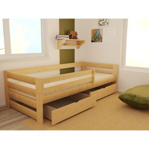 Dětská dřevěná postel se zábranou a roštem DP025 v mnoha barvách