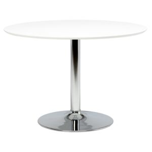SCANDI Bílý kulatý jídelní stůl Kreon 110 cm s chromovou podnoží