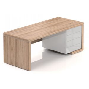 Stůl Lineart 200 x 85 cm + pravý kontejner a krycí panel jilm světlý / bílá