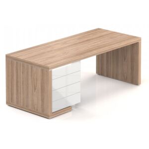 Stůl Lineart 200 x 85 cm + levý kontejner jilm světlý / bílá