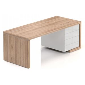 Stůl Lineart 200 x 85 cm + pravý kontejner jilm světlý / bílá