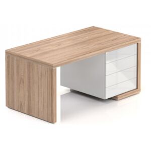 Stůl Lineart 160 x 85 cm + pravý kontejner jilm světlý / bílá