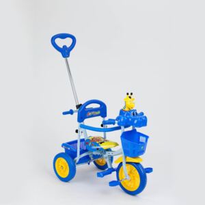 Tříkolka s vodící tyčí pro děti od 8–10* měsíců do 4 let - Modro-žlutá