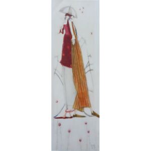 ART-STYLE Obrázek 20x60, dvě postavy pod deštníkem, rám sv. dub červotoč
