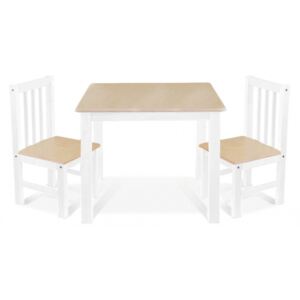 BABY NELLYS Dětský nábytek - 3 ks, stůl s židličkami - přírodní ll., bílá, A/03
